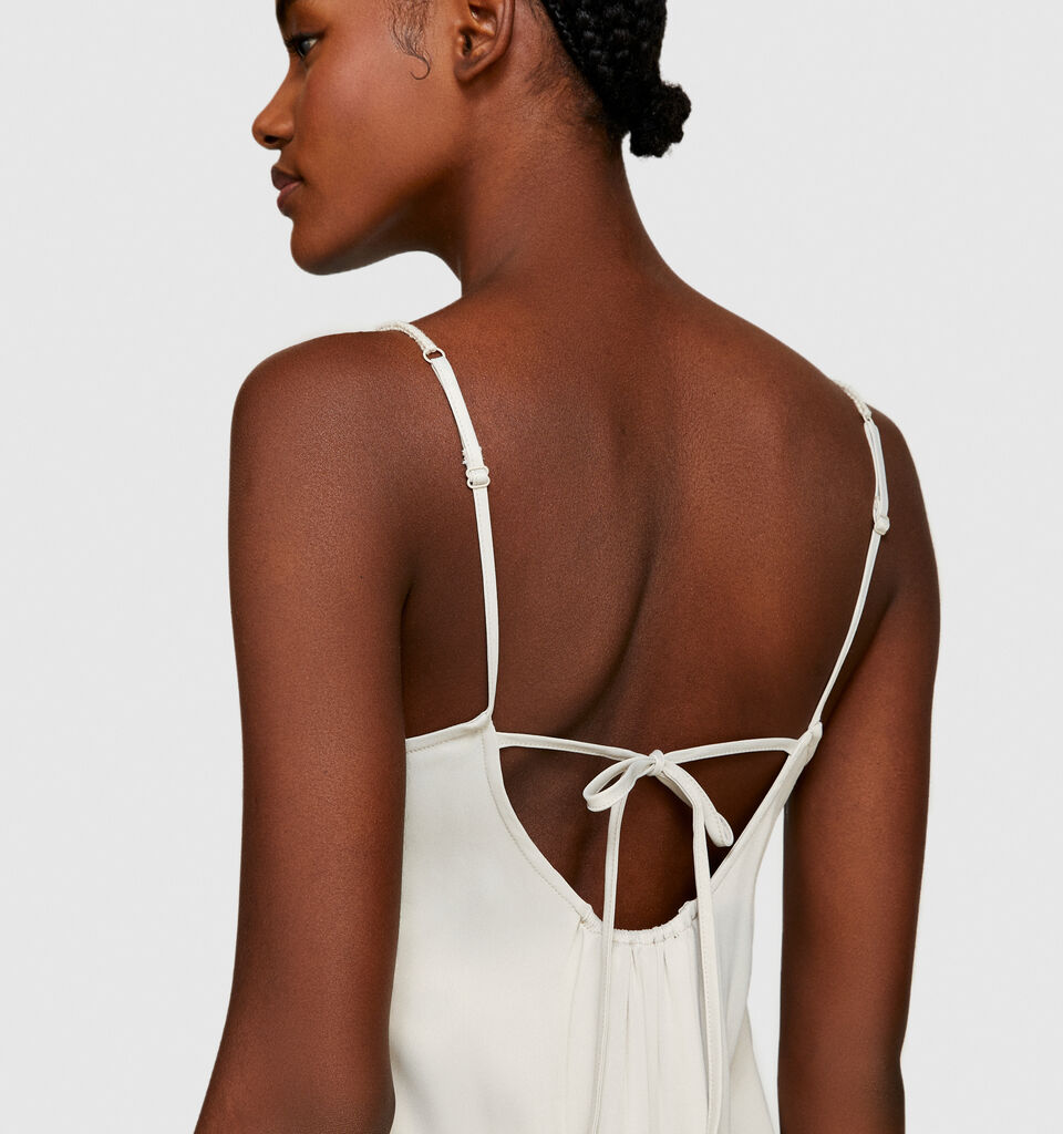 Satin dress with crochet - women's midi dresses - Creamy White | Sisley image number 5